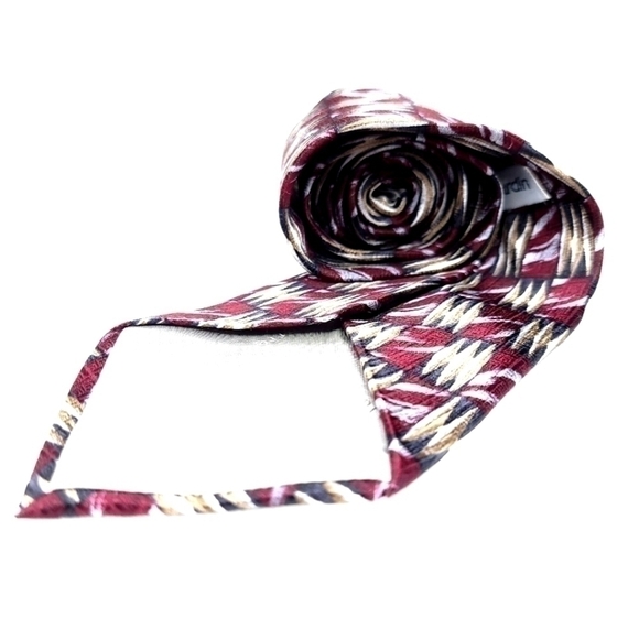 100% Silk Vintage Pierre Cardin Red and Gold Tone Patterned Long Neck Tie USA - Picture 10 of 13